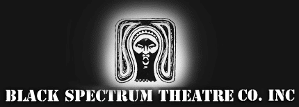 Black Spectrum Theatre Co. logo: abstract black and white graphic with overlapping shapes and stylized face.