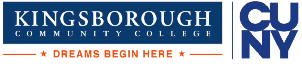 Kingsborough Community College CUNY logo with text "Dreams begin here" and CUNY logo