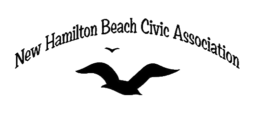 New Hamilton Beach Civic Association logo with black text and silhouette of seagull in flight.
