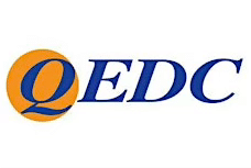 QEDC logo - orange and blue overlapping circular shapes with text "QEDC"