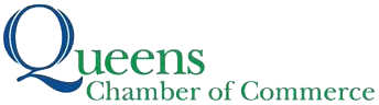Queens Chamber of Commerce logo with a globe motif and text 'Queens Chamber of Commerce'