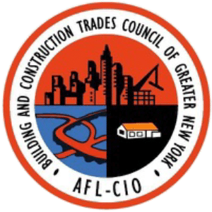 The emblem of the Construction Trades Council of Greater New York, featuring a city skyline, water, and the AFL-CIO abbreviation.