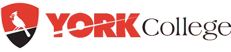 The York College logo, featuring a red shield with a white rabbit silhouette and the text "YORK College" below.